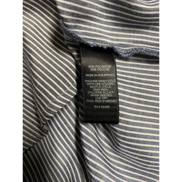 Express Womens Blouse Size Md Button Up Roll Tab Sleeve Grey/White Stripe - Picture 13 of 14